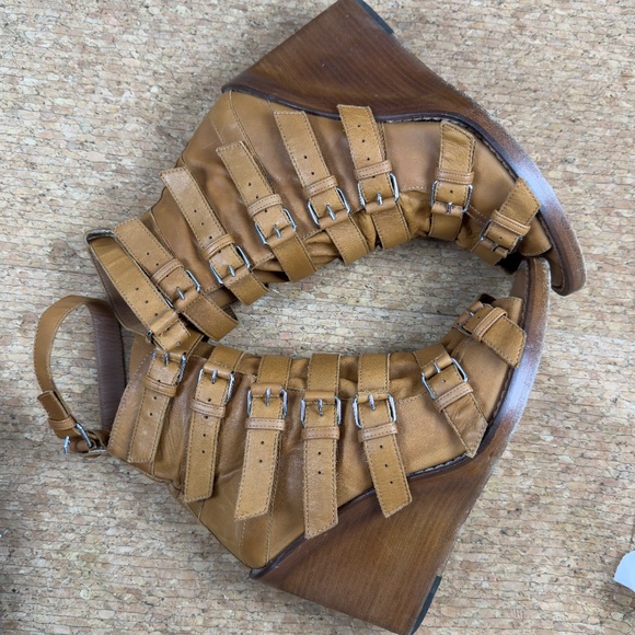 Ann Demeulemeester Brown Leather Multi-Buckle Wedge Sandals Gladiator Shoes 40 - Picture 4 of 14